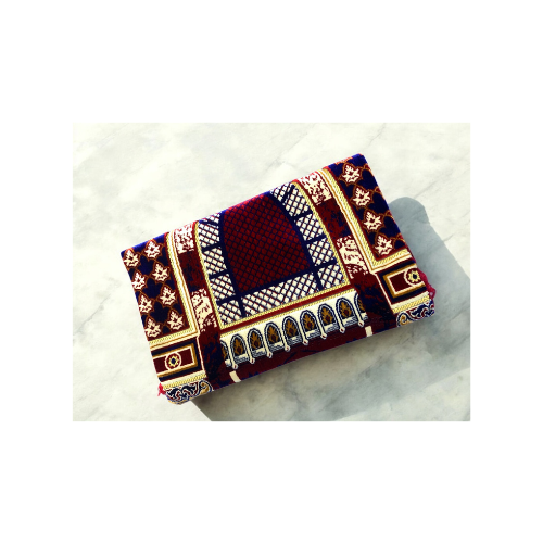 Muslim Family Prayer Rug – 4-Person Islamic Musalla, Multicolor Geometric Design with Velvet Texture (Red).