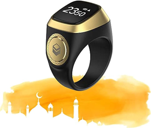 iQIBLA Smart Zikr Ring – Muslim Prayer Ring with OLED Display, Tasbih Counter & Reminder (Waterproof, 22mm, Black)