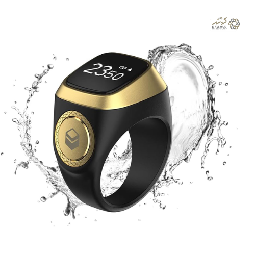 iQIBLA Smart Zikr Ring – Muslim Prayer Ring with OLED Display, Tasbih Counter & Reminder (Waterproof, 22mm, Black)