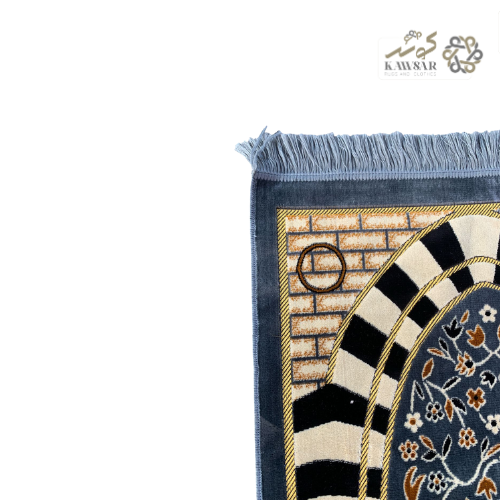 Muslim Family Prayer Rug – 4 Person Musalla | Multicolor Ornate Islamic Mat with Geometric Patterns & Velvet Texture (Grey)