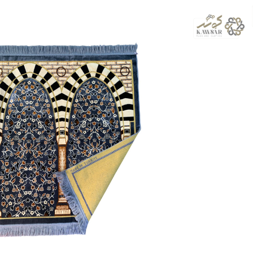 Muslim Family Prayer Rug – 4 Person Musalla | Multicolor Ornate Islamic Mat with Geometric Patterns & Velvet Texture (Grey)